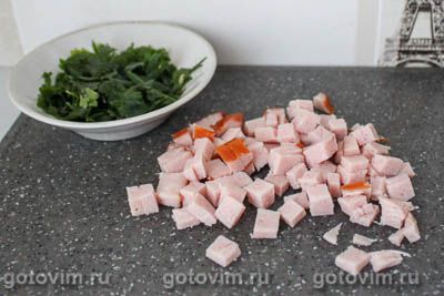 Овсяноблин с творожным сыром, ветчиной и зеленью Овсяноблин с творожным сыром, ветчиной и зеленью