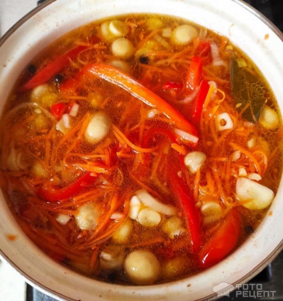 Рецепт: Маринованные шампиньоны с овощами - Сладкие! Рецепт: Маринованные шампиньоны с овощами - Сладкие!