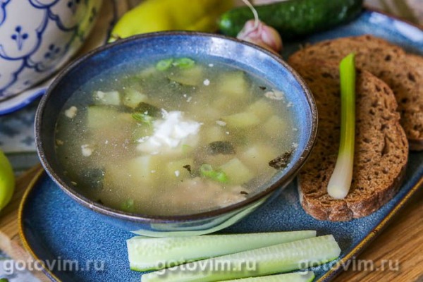 Рассольник с мясом и свежими огурцами Рассольник с мясом и свежими огурцами