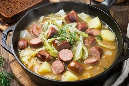 Солянка с сосисками и капустой рецепт приготовления на сковороде Солянка с сосисками и капустой рецепт приготовления на сковороде